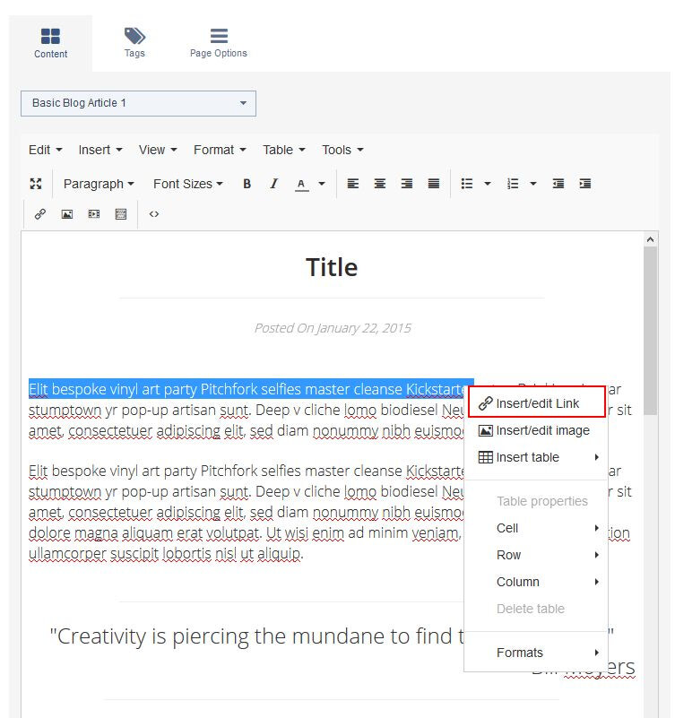 Action Steps to create a hyperlink to another page on site